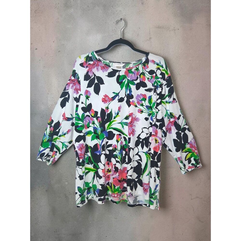 Allison Daley Floral 3/4 Sleeve Top Size 2X - Colorful Botanical Print Knit